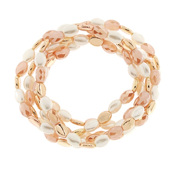 5 Row Glass & Pearl Metal Bracelet - Picture 1 of 3